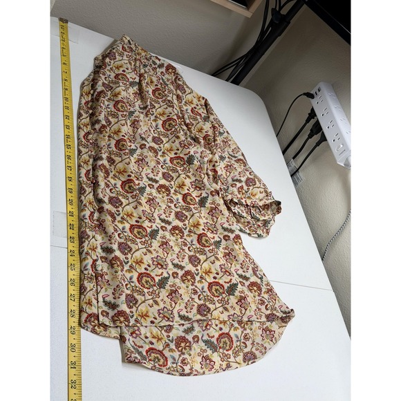Rose + Olive Top Womens 1X Cream Yellow Floral Button Up Sheer Spring Peasant - Picture 10 of 10